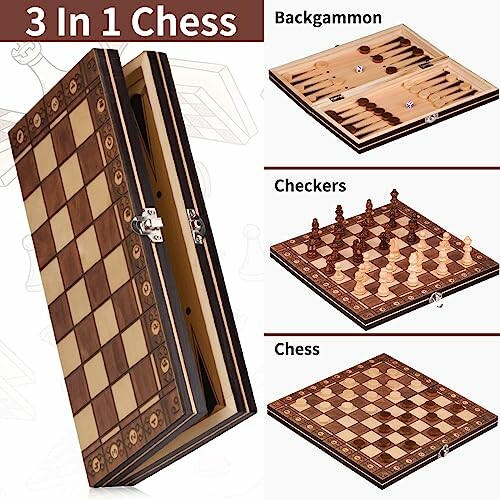 3-in-1 schaakbord met backgammon en dammen