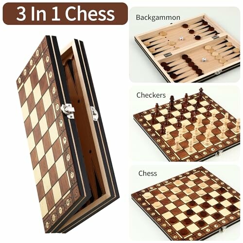 3-in-1 schaakset met backgammon en dammen