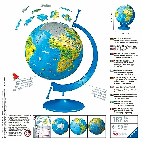 3D-puzzel wereldbol met kaarten en vlaggen