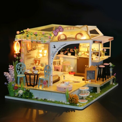 DIY Cat Cafe Miniatuur Poppenhuis Kit