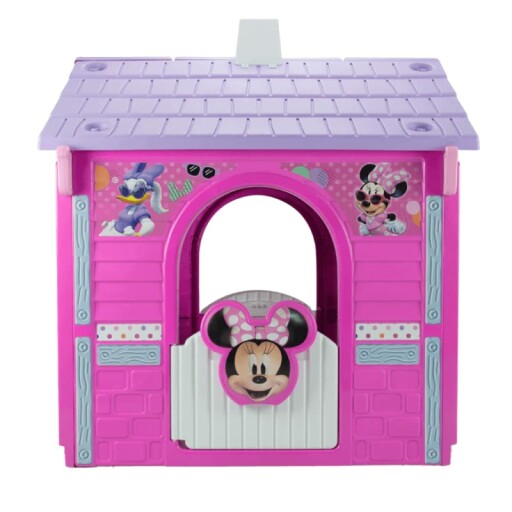 Roze speelhuisje met Minnie Mouse en Daisy Duck decoraties