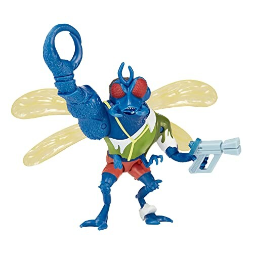 Speelgoed actiefiguur van een insectachtig personage met vleugels en een wapen.