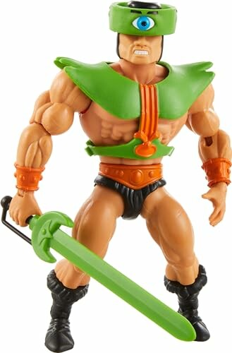 Actiefiguur met groen zwaard en helm