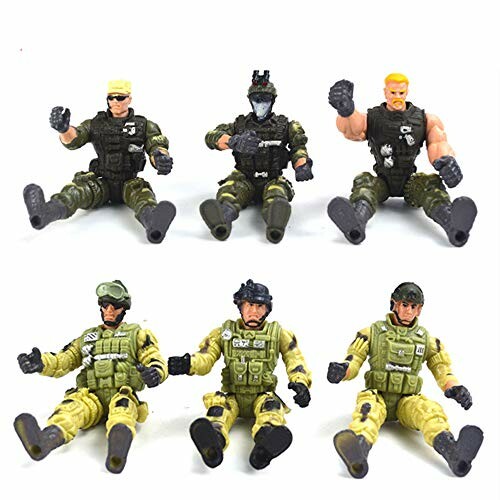 Zes actiefiguren in legeruniformen