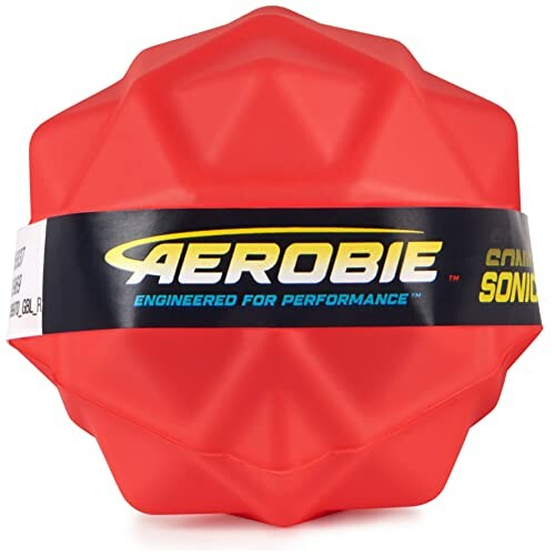 Rode Aerobie Sonic bal met logo en tekst