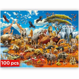 Afrikaanse dieren op een puzzel van 100 stukjes.