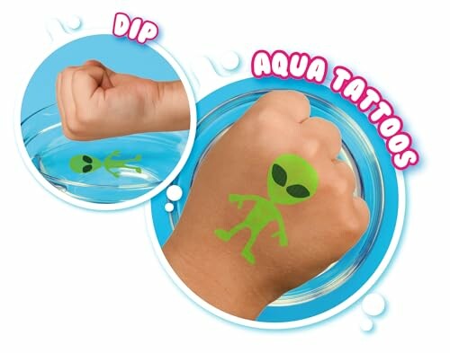 Groene alien tatoeage op kinderhand