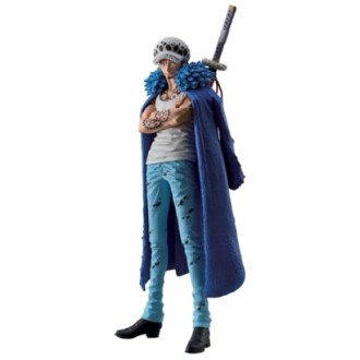 Animefiguur met blauwe jas en zwaard