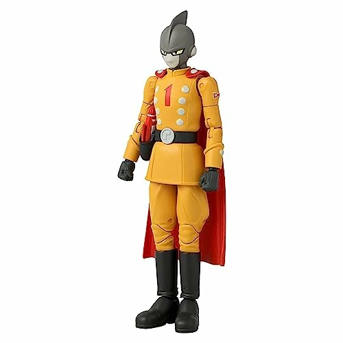 Anime robotfiguur met gele outfit en rode cape