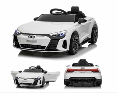 Witte elektrische speelgoedauto voor kinderen, model Audi.