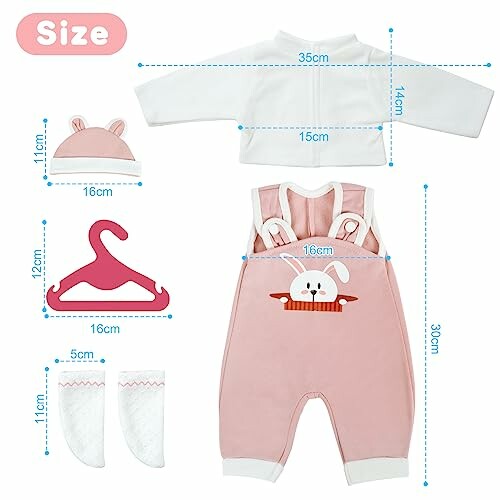 Babykleding set met maten voor pop.