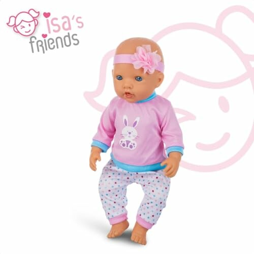 Baby pop met roze outfit en bloemenhoofdband