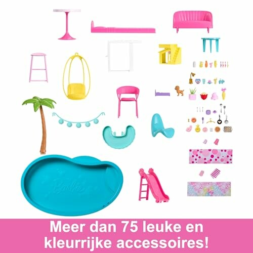 Diverse Barbie accessoires, waaronder meubels en decoraties.