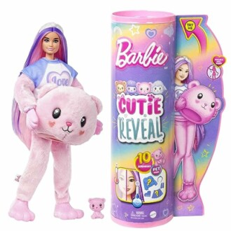 Barbie pop met roze beer kostuum en verpakking