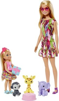 Barbie-pop met kleine pop en speelgoeddieren