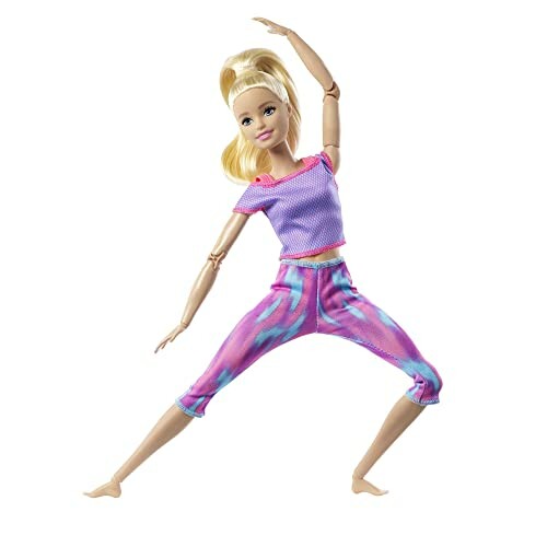 Barbie pop in yoga houding met kleurrijke kleding