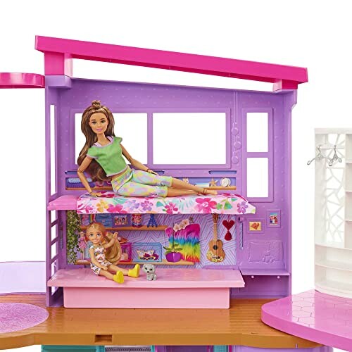 Barbie-poppenhuis met slaapkamer en poppen