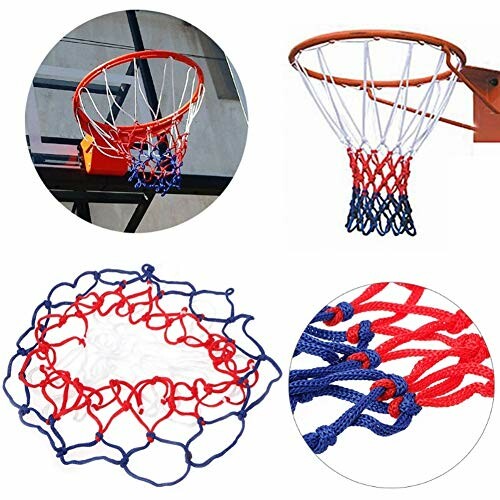 Basketbalring met rood en blauw net