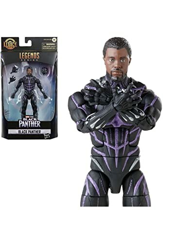 Actiefiguur van Black Panther met paarse details en verpakking.