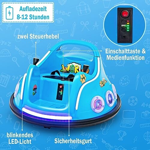 Blauwe stootauto voor kinderen met bediening.