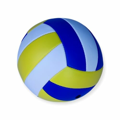 Blauw en gele volleybal op witte achtergrond.