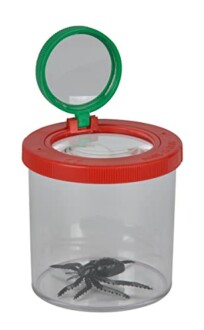 Insectenpot met vergrootglas en spin