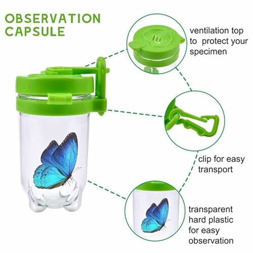 Observatiecapsule met blauwe vlinder en groene deksel