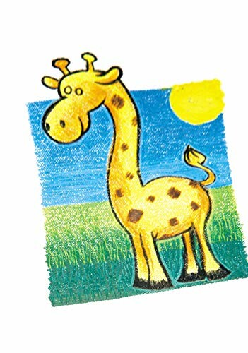 Cartoon giraffe in een veld met een zon