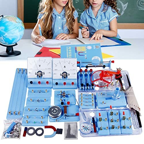 Kinderen werken aan een elektronica-experiment op school.