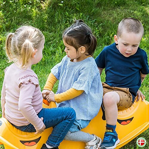 Kinderen spelen op een wipwap in het gras.