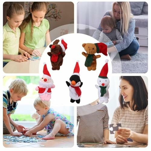 Kinderen spelen met puzzels en knuffels.