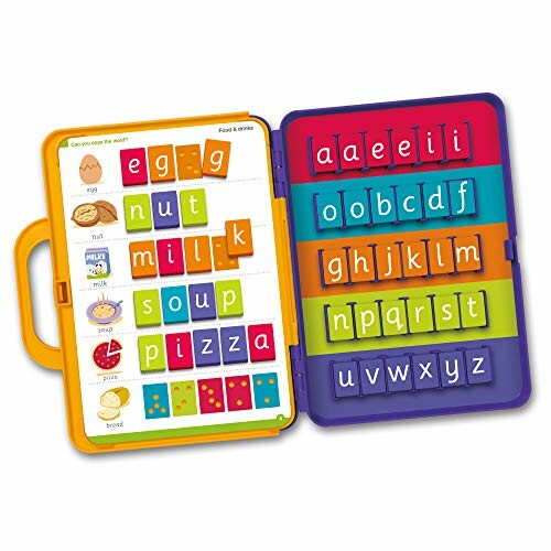 Speelgoedkoffer voor spelling met magnetische letters.