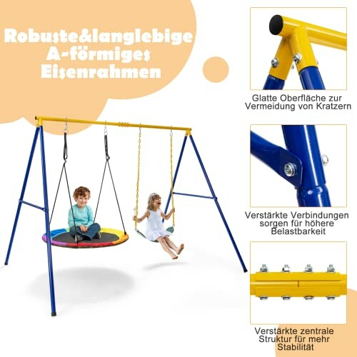 Kinderen schommel op stevige metalen structuur.