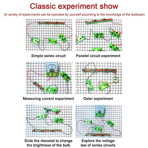 Verschillende elektrische circuitexperimenten op een rooster.