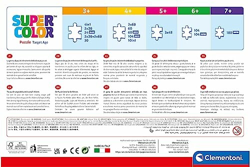 Clementoni puzzel leeftijdsgids met stuknummers en leeftijden