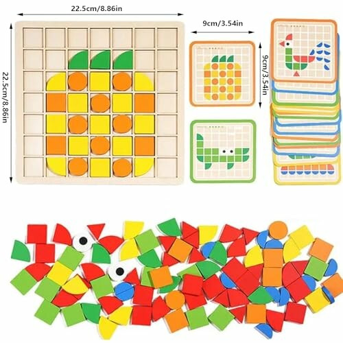 Houten puzzel met gekleurde vormen voor kinderen.