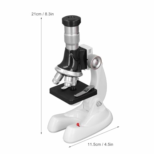 Kleine microscoop met afmetingen weergegeven