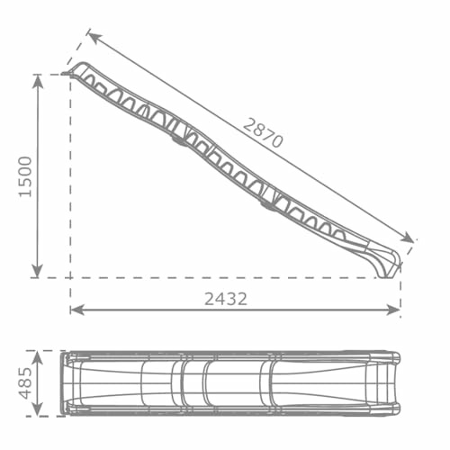 Diagram van transportband met afmetingen.