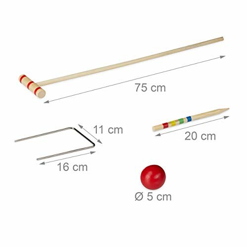 Afmetingen van een croquetspelset met stok, bal en hoepel