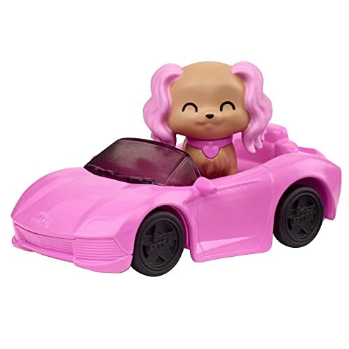 Speelgoedhondje in roze auto