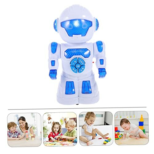 Speelgoedrobot met kinderen die spelen