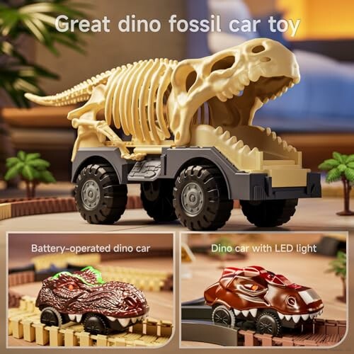 Dino fossiel auto speelgoed met LED-licht en batterij.