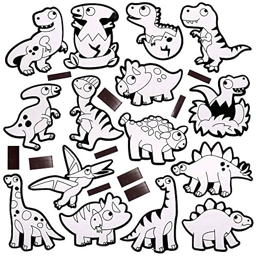 Zwart-witte dinosaurussen magneten set