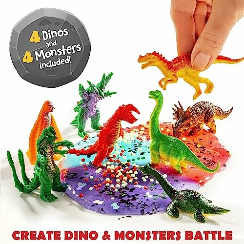 Plastic dinosaurussen en monsters in een gevechtsspel