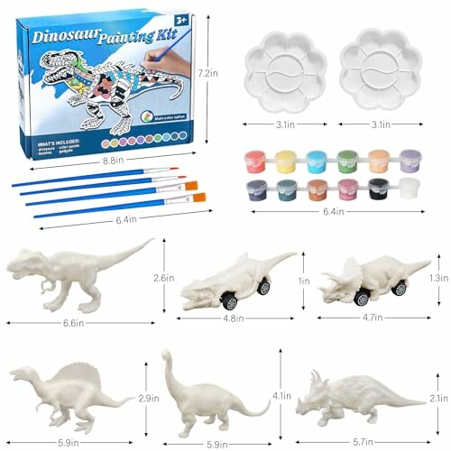 Dinosaurus schilderkit met verf, borstels en modellen