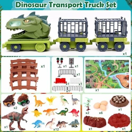 Dinosaurus transport vrachtwagen set met accessoires en speelgoed dinosaurussen.