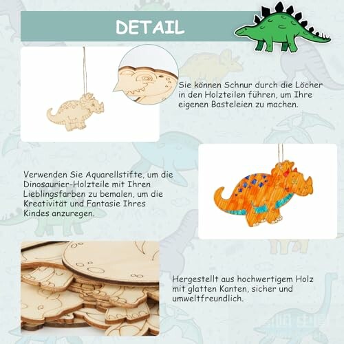 Houten dinosaurus knutselset met kleurstiften en details in het Duits