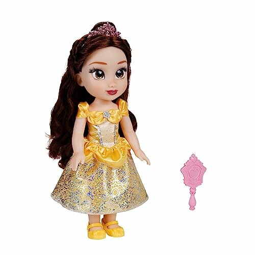 Disney prinsessenpop met gele jurk en roze spiegel