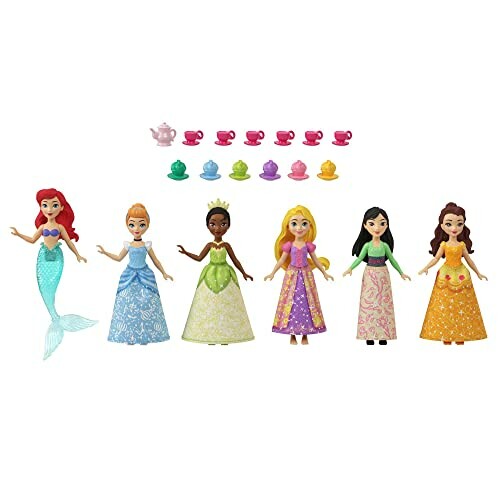 Set van Disney-prinsessenpoppen met theeservies