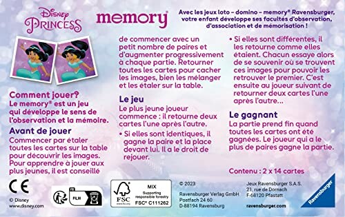 Instructies voor Disney Princess memory-spel in het Frans.